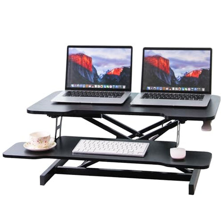 Juyancao Standing Desk Converter, 32" Height Adjustable Sit to Stand Up Workstation, Dual Monitor Desk Riser with Keyboard Tray, Black Desktop Tabletop Riser Laptop for Home Office Juyancao