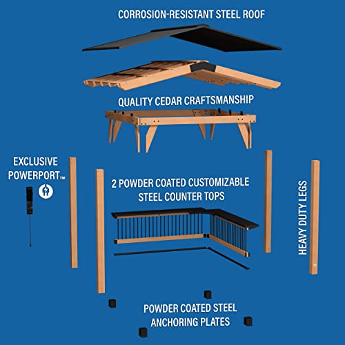 Backyard Discovery Granada Grill Gazebo Pavilion w/Outdoor Bar, 80" Grill Space, Hard Top Steel Metal Roof, Wind Resistant - 100 mph, Supports 4,700 - WoodArtSupply