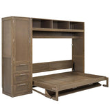 Harper & Bright Designs Full Size Murphy Bed with Wardrobe, Drawers and Open Shelves, Wooden Full Platform Bed, Hidden Foldable Bed Frame, Wall Bed for Home Office or Small Room,Antique Wood Harper & Bright Designs