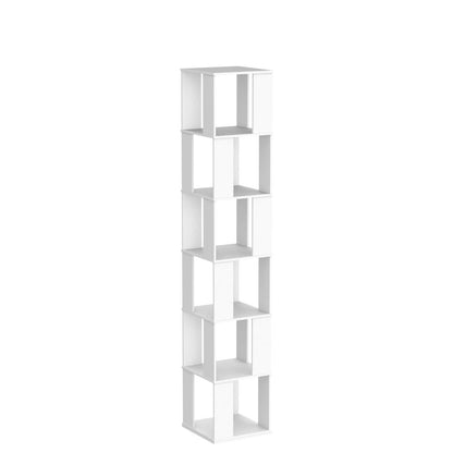 Saadiya 6-Tier 360° Rotating White Floor Standing Bookshelf for Small Spaces - WoodArtSupply