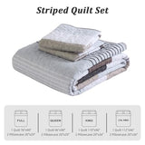 Dinjoy Boho Quilt Set Full Size,3 Pieces Grey Striped Bedspreads,Soft Microfiber Quilted Quilts Bedding Set with 2 Pillow Shams Lightweight Coverlet 78"x90" for Summer Fall Bed Dinjoy