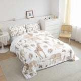 Feelyou Jungle Animals Comforter Twin Size Elephant Lion Giraffe Animal Bedding Sets African Safari Animal Duvet Set for Kids Boys Girls Hunter Brown Rust Wildlife Down Quilt Feelyou