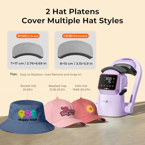 HTVRONT Auto Hat Press Machine - Hat Heat Press Machine with Precise Temp&Timer Control, Hat Heat Press Machine for Caps with 2 Platens, Compatible with DTF Film, Embroidery, Sublimation (Purple) HTVRONT