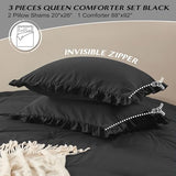 HARBOREST Queen Comforter Ruffle Black, Fluffy Queen Bedding, 3 Pieces Shabby Chic Comforter Set(1 Comforter & 2 Pillow Shams) HARBOREST