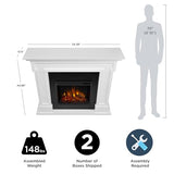 Real Flame Thayer 55” Electric Fireplace with Mantel for Living Room or Bedroom, Replaceable Fireplace Insert Heater, Realistic Log and Flame Effect, Remote Control, Timer, White Real Flame