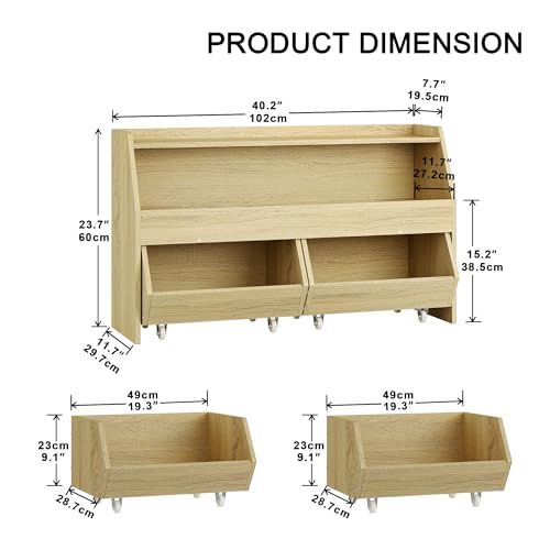 Fulhope Burlywood Toy Storage Organizer with Wheels and Drawers for Kids - WoodArtSupply