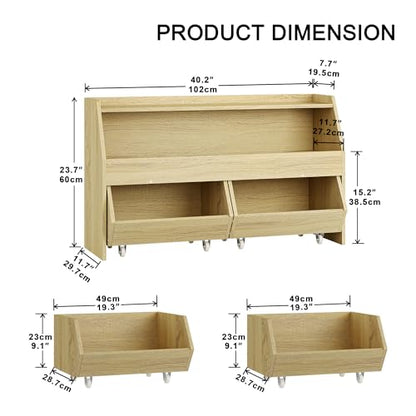 Fulhope Burlywood Toy Storage Organizer with Wheels and Drawers for Kids - WoodArtSupply