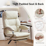 LEAGOO Office Chair with Foot Rest, Ergonomic Executive Office Chair with Arms, Reclining High Back PU Leather Comfy Swivel Computer Desk Chairs with Wheels and Lumbar Support for Home Office, Cream LEAGOO