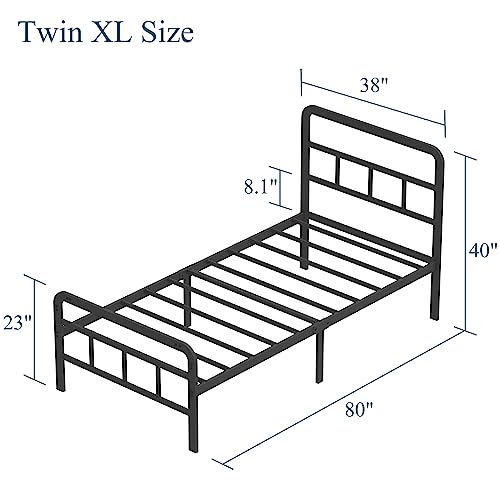 Richwanone 14 inch Twin XL Bed Frame with Headboard and Footboard, Heavy Duty Metal Platform with Steel Slat Support, No Box Spring Needed, Easy Assembly, Black Richwanone