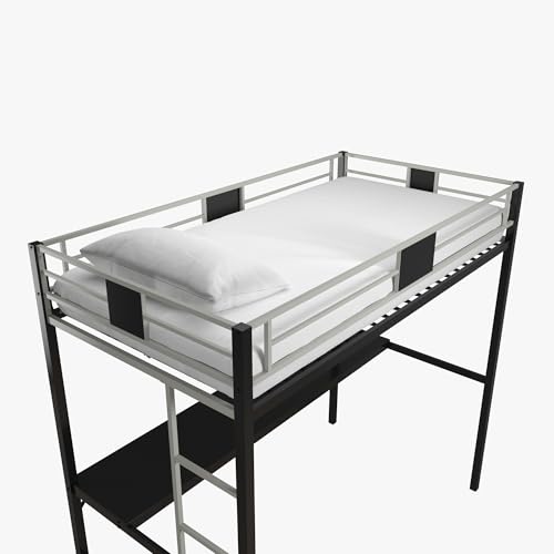 DHP Silver Twin Metal Loft Bunk Bed with Desk and Ladder, Ideal Space-Saving Design