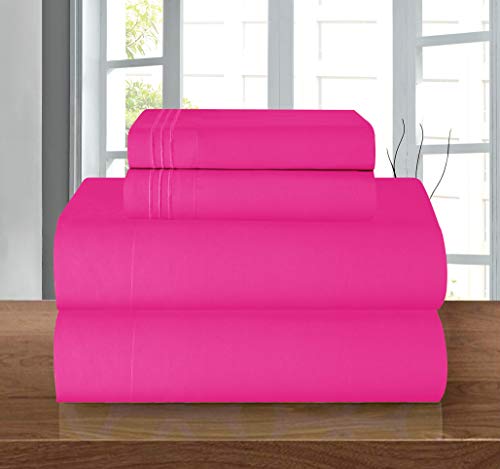 Elegant Comfort Luxury 1500 Premium Hotel Quality Microfiber 4-Piece Sheet Set - Wrinkle Resistant, All Around Elastic Fitted Sheet, Deep Pocket up to 16", Full, Hot Pink Elegant Comfort