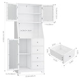BOTLOG 64'' Kitchen Pantry Storage Cabinet, Tall Kitchen Storage Cabinet with Microwave Stand, Hutch Cabinet with Adjustable Shelves, for Dining Room (White) BOTLOG
