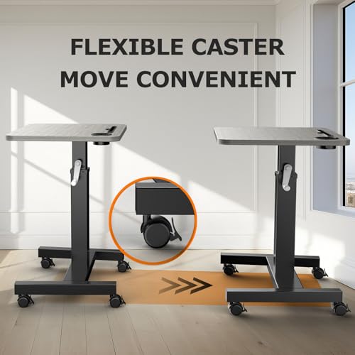 WNJQBY Mobile Standing Desk with Wheels, Elevating Table,Lift desks for Home Office,Rolling Portable Laptop Desk Height Adjustable, Mobile Computer Desk,Small Sit Stand Workstation（Black） WNJQBY