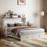 CECER Queen Size Murphy Bed with Tri-Folding Mattress，Murphy Bed Queen with 2 Large Storage Drawers and Charging Station for Small Spaces/Bedroom/Guest Room-（White） CECER