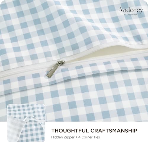 Andency Gingham Duvet Cover Twin Size, Blue Checkered Plaid Bedding Set with Zipper Closure & Corner Ties, 2 Pieces Soft Prewashed Microfiber Comforter Cover for Dorm Kids Andency
