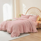 Litanika Full Size Comforter Sets, 3 Pieces Blush Pink Ruffle Girls Women Cute Bedding Comforters & Sets, Lightweight Fluffy Microfiber as Gift (79x90In Comforter & 2 Pillowcases) Litanika