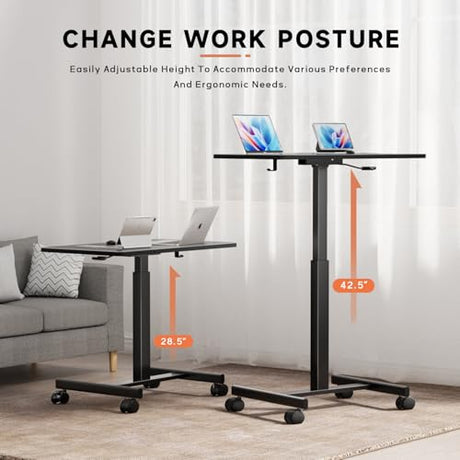 NICECOZY Mobile Standing Desk, Small Teacher Standing Rolling Desk, Portable Laptop Desk with Lockable Wheels, Computer Workstations, Adjustable Height, Black NICECOZY