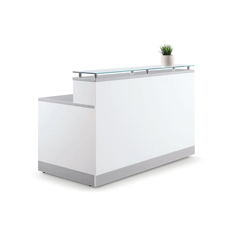NBF Modern Reception Desk with Counter, Front Desk, Retail Checkout Counter, Office, Lobby, Salon, Store, 63" W x 32" D, White nbf signature series