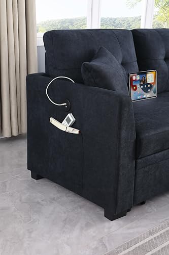 Eafurn L-Shape Reversible Sectional Sofa Bed Convertible Sleeper Corner Couch w/USB Ports and Storage Chaise, 4 in 1 Pull-Out Sofabed for Living Room, Apartment, Office Eafurn