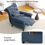 choairy Pushback Recliner Chair, Accent Push Back Chair with Adjustable Footrest, Upholstered Linen Fabric Reclining Sofa with Side Pocket, Comfy Modern Armchair for Living Room, Navy Blue