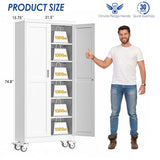 GAIOUS Metal Garage Storage Cabinet with Lock, Steel Tool Cabinet with 2 Doors and 5 Adjustable Shelves, 75” Tall Lockable File Cabinet with Wheels, Organization for Home Office Garage Gym - White GAIOUS