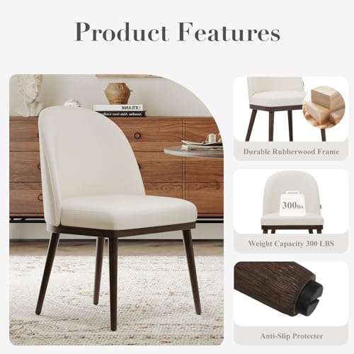 COLAMY Upholstered Dining Chairs Set of 6, Wooden Dining Room Kitchen Chairs with Wood Frame and Curved Backrest, Modern Fabric Dinner Chairs, Beige COLAMY