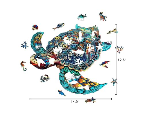 KAAYEE Wooden Jigsaw Puzzles-301pcs 14.9 * 12.6in Sea Turtle Wooden Jigsaw Puzzle for Adult,Nicely Packaged for Gift, Challenging Unique Shape Jigsaw Pieces KAAYEE