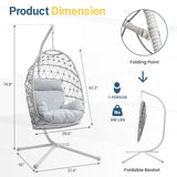 RoyalCraft Hanging Egg Chair Outdoor Swing Chair with Stand, Hammock Chair Indoor, Patio Boho Wicker Hanging Chair with Stand 350lbs Capacity for Garden, Balcony, Bedroom, Beige & Gray RoyalCraft