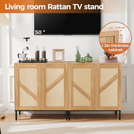 Mericonia Buffet Cabinet with Storage, Sideboards 2 Doors with Metal Base and Adjustable Shelf for Kitchen, Coffee Bar, Entryway, Hallway,Living Room (Rattan Buffet Cabinet, Natural) Mericonia