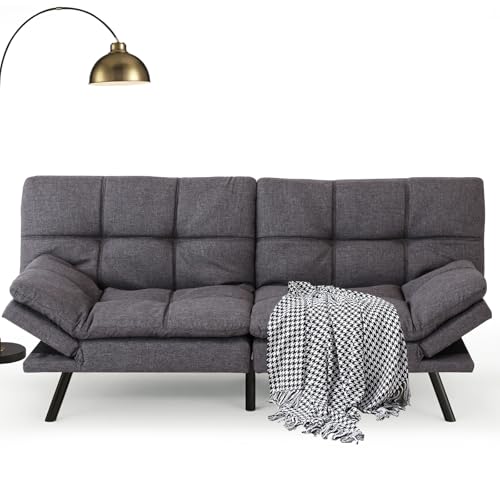 Opoiar Futon Sofa Bed Convertible Memory Foam Couch Bed, Modern Sleeper Sofa with Adjustable Armrests&Backrests, Christmas Futon Sets for Compact Living Spaces Office Dorm Bonus Room,Grey Opoiar