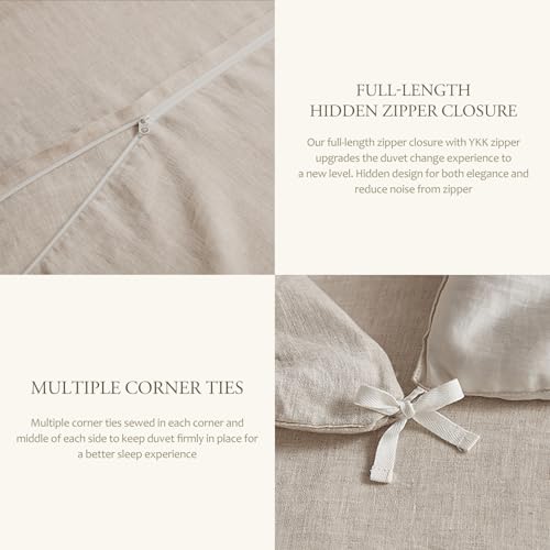 DAPU 100% Linen Duvet Cover, Pure Natural French Flax Linen with Corner Ties and Zipper Closure, Soft Breathable Durable for Hot Sleepers 1 Duvet Cover 2 Pillowcases (Natural Linen, Queen) DAPU