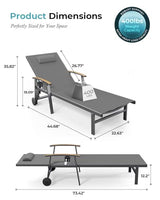 Ciokea Outdoor Lounge Chair with Pillow Set of 2, 5-Position Aluminum Chaise Lounge with Wheels & Armrests, 400 lbs Heavy Duty Patio Pool Chair for Backyard, Deck, Beach & Poolside, Grey
