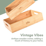 Hallops Large Wooden Crate - Wood Crates for Storage - Large Nesting Crate Set - Portable Antique Wood shelving - Rustic Wooden Decor Bamboo Box - Wooden Crates Decorative -15.74"L x 11.81"W x 5.9"H Hallops