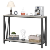 FOLUBAN Industrial Sofa Console Table, Rustic Wood and Metal Entryway Hallway Table for Living Room Entrance, 43.3 Inch Light Grey FOLUBAN