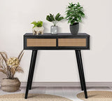 Console Table Small Entryway Table, 31" Console Tables for Entryway, Vanity Desk Rattan Dresser Side Table Black Entry Table Narrow Console Table Modern Hallway Table Boho Sofa Table for Living Room ZYBT
