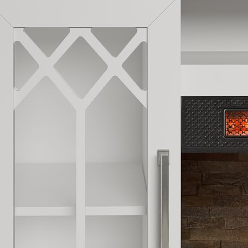duraflame® Electric Fireplace Farmhouse Media Console for 65 Inch TVs with Glass Doors, Bright White Duraflame