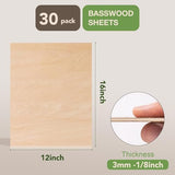 ROBOTIME 30-Pack Basswood Sheets 1/8" x 12" x 16" - Laser Engraving Blanks, 3mm Wood for Laser Cutting and Engraving ROBOTIME