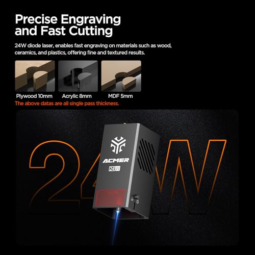 ACMER P3 24W(24,000mW) Diode Enclosed Laser Engraver, Built-in Air Assist, Honeycomb, 48000mm/min Batch Process Speed, CNC Laser Cutter and Engraver Machine, Laser Safety Class 1 ACMER