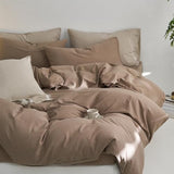 MooMee Full Duvet Cover Set, 100% Washed Cotton Linen Like Twill Thick Sturdy Material Super Soft Breathable Durable Bedding for All Season, 3 Pieces (Bombay Brown, Full 80"x90") MooMee