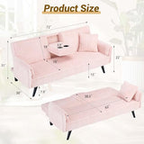 72" Modern Corduroy Sofa Bed Futon,Convertible Sleeper Couch Bed with Cup Holder,4 Reclining Positions,Folding Sofa Cloud Loveseat for Small Living Room Apartment Office (Pink-New) Majnesvon
