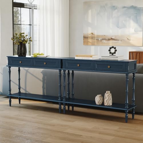 ARTPOWER Console Table for Entryway with 2 Drawers-Minimal Assembly,Blue Retro Entryway Table with Storage Cabinets and Open Shelf,Narrow Long Couch Table Behind Sofa for Living Room,Foyer,Hallway ARTPOWER