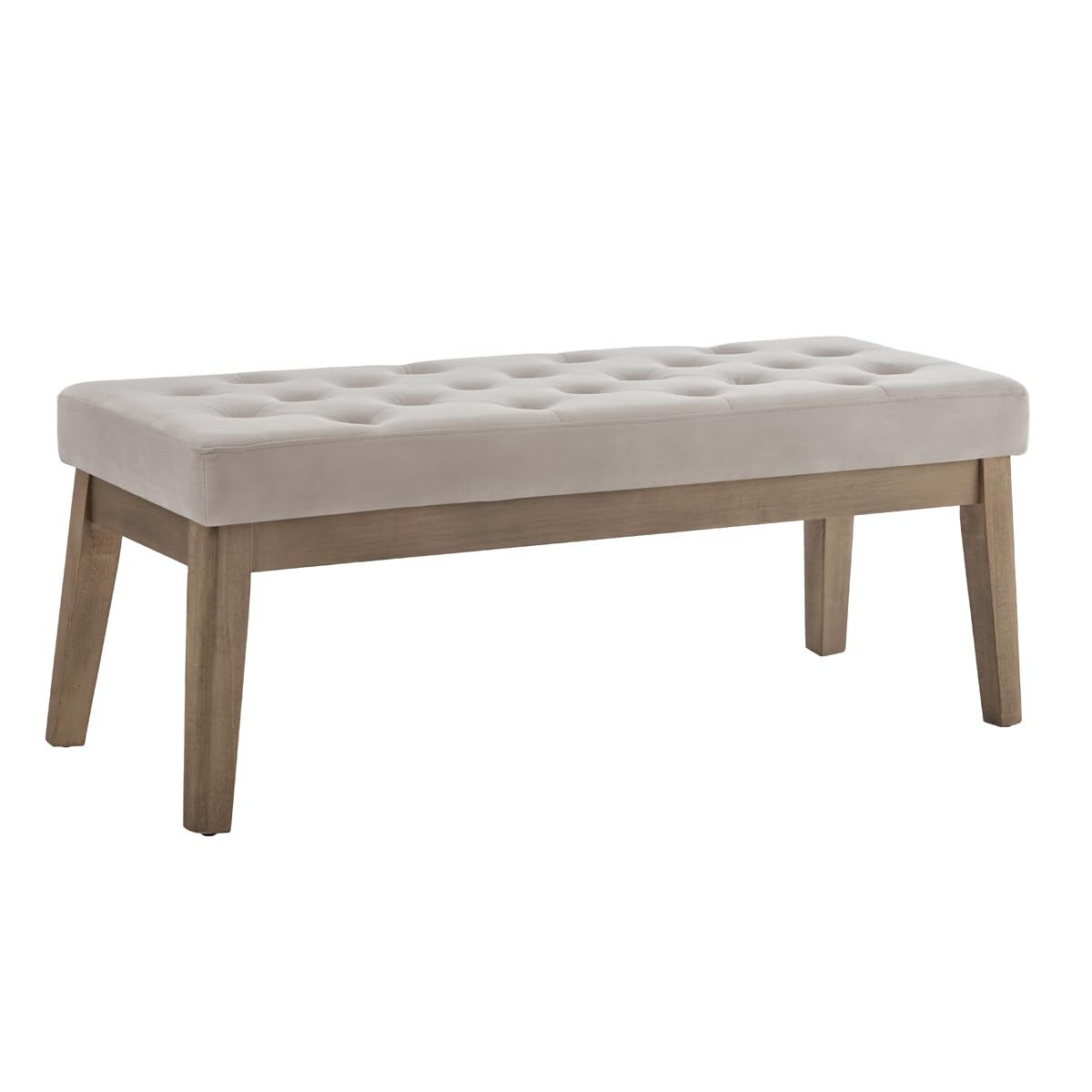 24KF Velvet Upholstered Tufted Bench with Solid Wood Leg,Ottoman with Padded Seat-Taupe