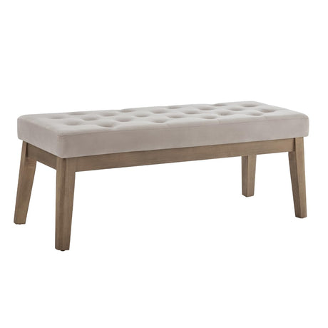 24KF Velvet Upholstered Tufted Bench with Solid Wood Leg,Ottoman with Padded Seat-Taupe 24KF