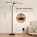 LED Floor Lamp for Living Room, Bright Reading Lamps for Office, Adjustable Colors Temperatures&Brightness, Dual Head Goose-Neck Standing Lamp, Remote and Button Control, Eye Caring Tall Lamp, Black VrimNowit