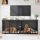 YITAHOME Double Dog Crate Furniture, 80.2 inch Large Breed Dog Kennel with Divider, Heavy Duty Dog House TV Stand Indoor for 2 Medium Dogs, Black YITAHOME