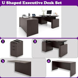 ALFA BUSINESS 100.4'' U Shaped Executive Standing Desk with Pre-Assembled Frame & Lockable Cabinets, Height Adjustable Desk Dual-Motor Sit-Stand Workstation for Corporate & Home Office (Espresso-U) ALFA BUSINESS