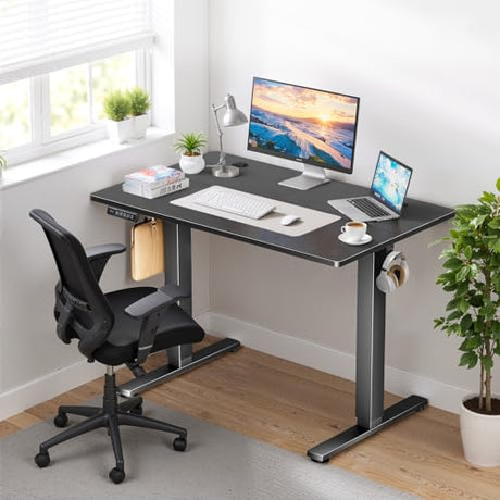 48 x 24 in Electric Standing Desk - Memory Height Adjustable Ergonomic Sit-to-Stand Rising Computer Table Gaming Workstations with 2 Hooks and Wire Hole for Home Office, Black SageNest