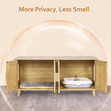 Homhedy Boho Cat Litter Box Enclosure for 2 Cats,Litter Box Furniture Hidden with Double Rattan Decorated Doors,Wooden Cat Washroom Furniture,Cat House,47.2”L x 19.7”W x 21.7”H, Natural Homhedy