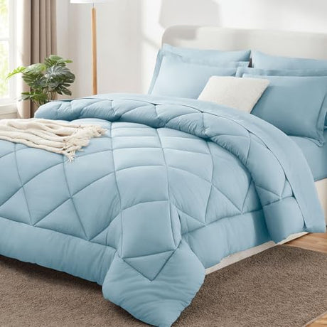 CozyLux King Size Comforter Set Light Blue - 7 Pieces Bed in a Bag King, Luxury Soft Bed Set for All Seasons, Bedding Set with Down Alternative Comforter, Sheets, Pillowcases & Shams CozyLux