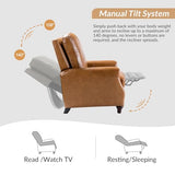 HULALA HOME Genuine Leather Manual Recliner Chair with Adjustable Backrest & Footrest, Mid Century Modern Push Back Recliner with Nailhead Trim & Wood Legs-for Living Room Home Theater, Camel